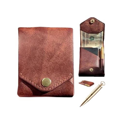 Slim and simple men's wallet, multifunctional small wallet with built-in pen slot suitable for daily commuting business travel(Brown-1pcs)