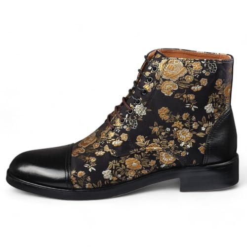 Men's Floral Print Leather Oxford Ankle Boots - Adam