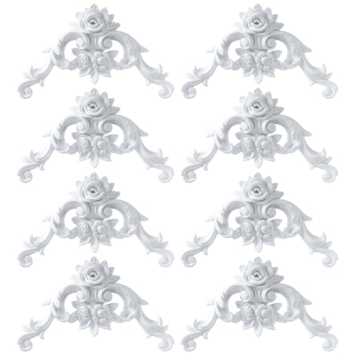 Pangda Corner Wall Molding French Style Wainscoting Panels Flora Moulding Corner Panel Wall Molding Kit for Cabinet Picture Frames Decor, Not Include Glue(8 Pcs,Rose Style)
