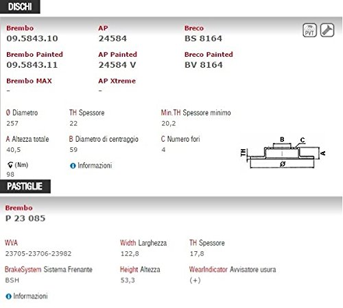 Kit dischi ant + pastiglie freno brembo 09.5843.10...