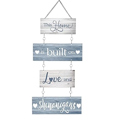 Home Sign This Home is Built on Love and Shenanigans Hanging Home Wall Sign Family Rustic Wall Decor Farmhouse Decoration for Living Room Bedroom Indoor Outdoor (Fresh Colors) Cover