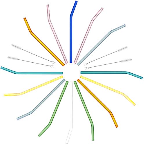 14 Stücke 21,5 Zentimeter Gebogene Bunte Glas Strohhalme mit Zwei Reinigungsbürsten Cover