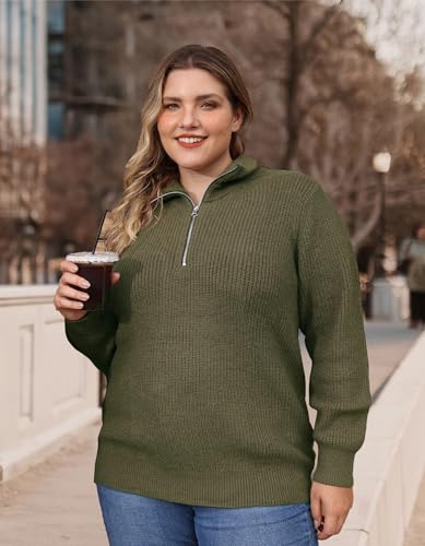 Image of TIYOMI Women Plus Size Tops Long Sleeves Mock Neck Sweaters Knit Pullover Sweater Adjustable Zipper Fall Autumn Winter Shirt