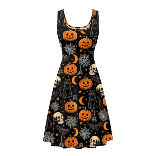 Image of TOADDITDO Women's Sleeveless O Neck Beach A-Line Party Coctail Tank Dresses Flared Sundress