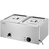 VEVOR 110V 2-Pan Commercial Food Warmer 1200W Electric Steam Table 15cm/6inch Deep Stainless Steel Bain Marie 24 Quart for Buffet Catering, Silver