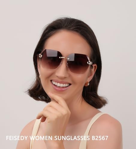 FEISEDY Classic Rimless Sunglasses Women Metal Frame Diamond Cutting Lens Sun Glasses B25672