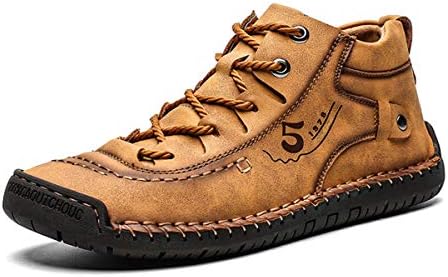 Dacomfy Hand Stitching Ankle Boots Men's Casual Shoes Loafers Soft Leather Lace-up Working Driving Boots for Men Comfortable Breathable Outdoor Brown Size 10