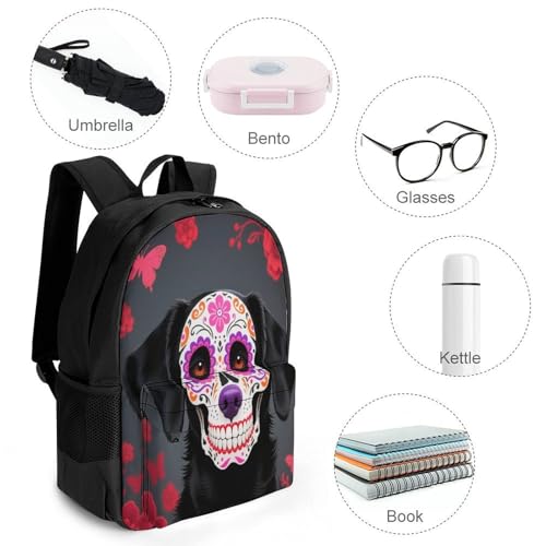Rucksack Anti-Theft Multipurpose Big Capacity Carry On Bag - Sugar Skull Style Dog Art Traveling & Camping Backpack With Side Pockets4
