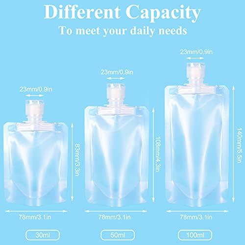 RONGRONG 15 Pcs Portable Travel Fluid Makeup Packing Bags, Plastic Stand Up Spout Pouches for Toiletries, Transparent Refillable Empty Squeeze Pouch for Lotion/Shampoo/Face Cream/Hand Soap/Mask Mud