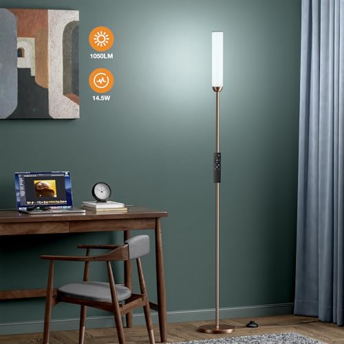 Image of Ambimall LED Floor Lamp with Remote Control, 65 inch Standing lamp with Stepless Adjustable 3000K-6500K Colors & 30-100% Brightness, Foot Switch(Brown) (Pack of 2)
