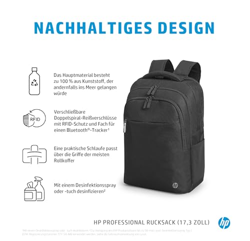 HP Professional 17,3 Zoll Laptop-Rucksack, wasserabweisend, RFID-Schutz, recycelte Materialien, verschließbare Doppelreißverschlüsse… – Ansicht 6
