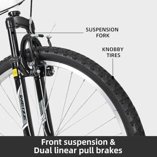 WEIZE Mountain Bike, 26/27.5 inch Outdoor Cycling Bike,18-Speed/High-Carbon Steel/Dual Full Suspension, Adjustable Ergonomic Seat for Men Women Adult, MTB Bicycle with Suspension Fork,Sleek Colors