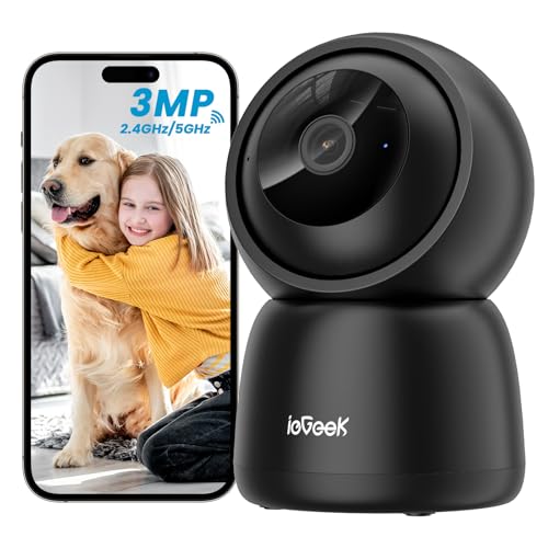 ieGeek 2K(3MP) Camera Surveillance WiFi Interieur 360° - 2.4G/5GHz Camera Interieur WiFi, PTZ Détection Mouvement, Audio Bidirectionnel, Alexa
