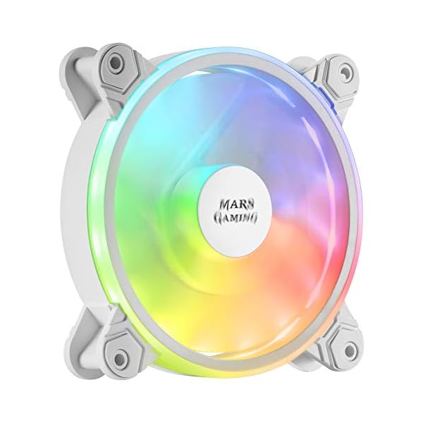 MARSGAMING MFXW, Ventilador PC 12cm, ARGB Dual, Ultra-silencioso 14db, Blanco