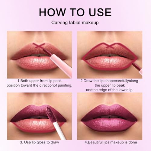 Image of evpct Dark Purple Red Metallic Glitter Lip Liner and Lipstick Combo Lip Gloss Stain Set Makeup for Women Long Lasting Waterproof 24, Non Stick Cup Metal Shine Shimmer Iridescent Liquid Lipstick 26