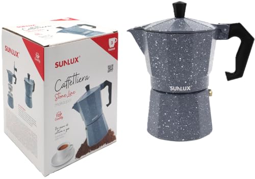 Caffettiera Stone in Alluminio 3 Tazze - 14,5 cm - Moka Italiana Tradizionale per Caffè dal Gusto Autentico