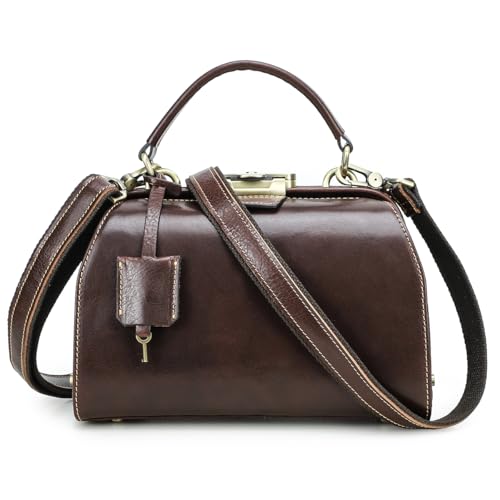 Image of CONTACTS Doctor Bag Purse for Women Luxury Leather Handbag with Lock Shoulder Bag Vintage Top Handle Bag