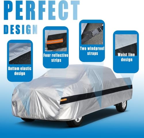 Image of 10 Layers Truck Cover Waterproof All Weather. Pickup Truck Cover Rain Snow UV Dust Protection. Length: 216-220 inches, Universal Fit for HR-YG-PK-M+(B-575)-0.