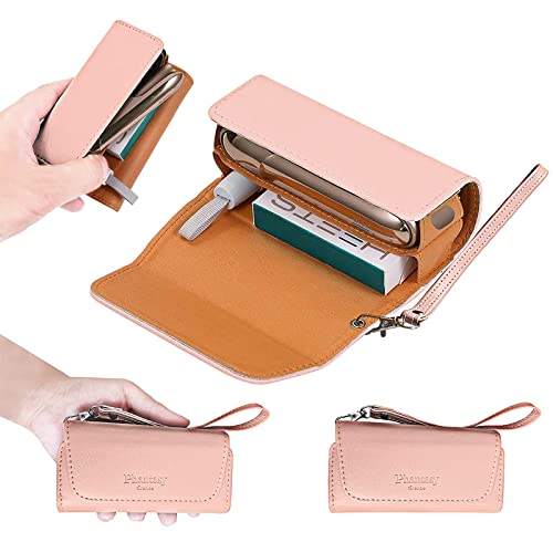 【Phantasy】 Étui en cuir nappa de haute qualité pour IQOS 3 / IQOS 3 Duo / IQOS2.4 / IQOS2.4 Plus, étui en toile et cuir PU, Organisateur Iqos, Coque/Sac à cigarettes pour IQOS (Rose) Cover