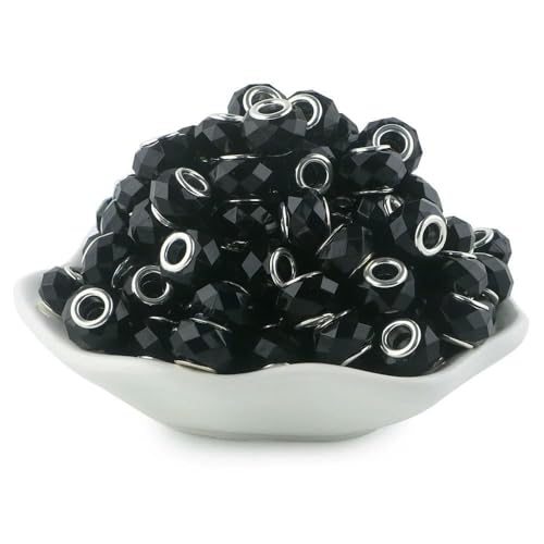 GVEKJ 10/20/50 cuentas redondas de 10 x 14,0 mm con agujeros grandes para pulseras europeas, accesorios de joyería DIY, color negro, 50 unidades