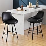 Flouki Swivel Counter Stools Set of 2, Upholstered Bar Stools for Kitchen Island, Modern Faux Leather Counter Height Bar Chairs, Metal Base, Black