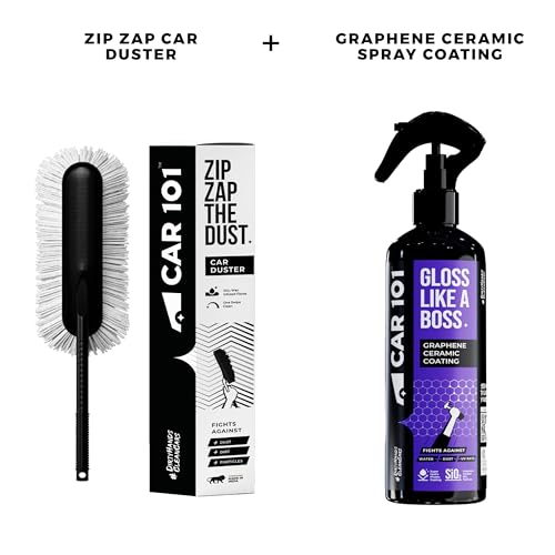 Image of CAR101 Car Duster & Graphene Coating - Combo | Ceramic Wax Duster for Scratch-Free Cleaning | Hydrophobic Graphene Spray for High Gloss & UV Protection | Car & Bike Care