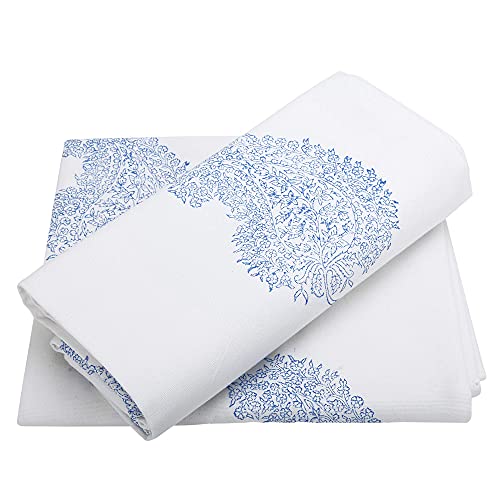Image of LINENWALAS Cotton Curtains Set of 2, Canvas Window Curtains for Home Decor, Hangs Elegantly with Back Loops (4.5ft x 6 ft, Blue Paisley)