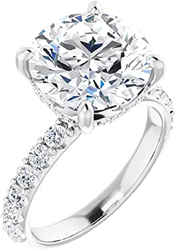 Moissanite World 5 CT Round Cut Colorless Moissanite Engagement Ring, Wedding/Bridal Ring Set, Solitaire Halo Style, Solid Sterling Silver Vintage Antique Anniversary Promise Ring Gift for Her2