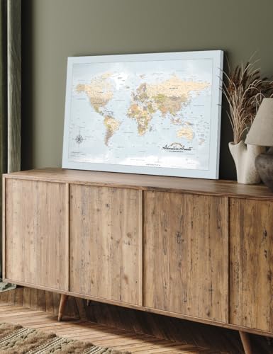 Image of IPIC - Canvas World Maps for Wall Decor, Push Pin Map Decor to Mark Travels, World Travel Map Print for Home, Office, Study, and RV, Ready to Hang