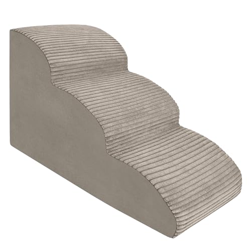 Hundetreppe 3 Stufen - 60 x 30 x 40 cm - rutschfest Weich für Kleine Hunde Haustiertreppe Stabil Sicher Komfortabel – Hergestellt in Polen (Streifen Beige)