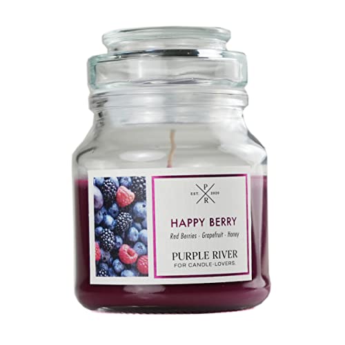 Purple River Duftkerze im Glas klein | Duftkerze Sojawachs | Happy Berry (113g) | Duftkerze Beeren | Fruchtige Kerze im Glas mit Deckel | Sojawachskerzen Cover