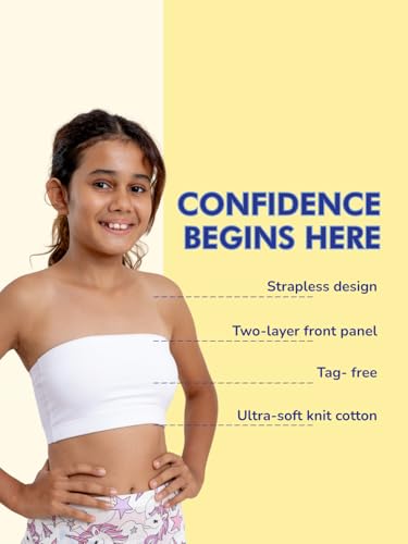 Image of mackly Girls Beginners Tube Bra (Pack of 2) | Soft Cotton Strapless Training Bra for Girls | Seamless, Non-Padded, Full Coverage | Ideal First Bra for Layering, School & Off-Shoulder Outfits