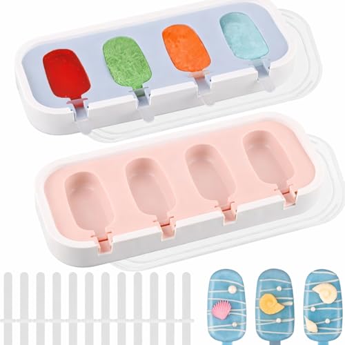 Image of (Set of 2) (Pink+Blue) Stackable Mini Silicone Ice Cream Maker, Ice Cream Mould Set Kulfi Moulds Set Popsicle Mould Silicone, Kulfi Maker for Freezer