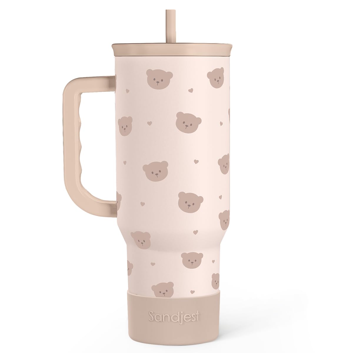 SANDJEST Bear Tumbler with Handle, Insulated Cup Stainless Steel Travel Mug Cup, Gifts for Women Girl, 40oz