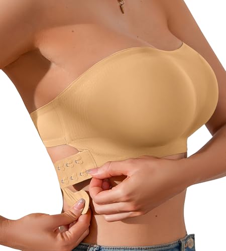 Image of DEANGELMON Strapless Bra for Women Crossover Side Closure Non-Slip Silicone Padded Bandeau Bras Wireless Tube Top Bra
