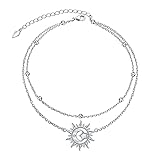 Yearace Sun and Moon Anklet for Women 925 Sterling Silver Moonstone Sun and Moon Anklets for Women