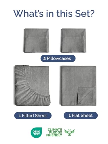 Image of Extra Deep Twin Sheet Set - 4 Piece Breathable & Cooling - Heathered Grey | Hotel Luxury Bed Sheets Set, Easy & Secure Fit, Ultra-Soft, Wrinkle & Fade Free, Comfy Sheets Set with Extra Deep Pockets