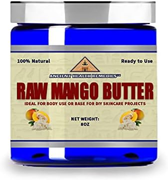 ANCIENT HEALTH REMEDIES Organic Unrefined Raw MANGO BUTTER JAR/BLOCKS Bulk, Light Mango Aroma, Non-Greasy Base for Beauty, Skin Moisturizing, DIY Base for Body Butter & Hand Creams (8 OZJAR)
