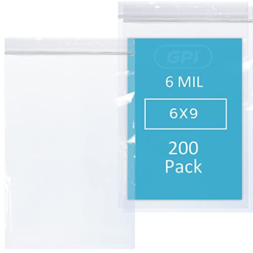 GPI - 6 Mil, Extra Heavy-Duty, 6" x 9" Clear Plastic Reclosable Zip Bags, Puncture-Resistant, Strong Resealable Poly Bags, With Lock Zipper Seal, For Screws, Nuts, Bolts & Constuction, 200 Count by GPI POLY - Used condition - US$28.03