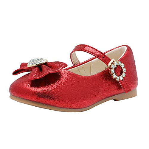 Dream Pairs ANGEL-22 Mary Jane Front Bow Heart Rhinestone Buckle Ballerina Flat (Toddler/ Little Girl) New, Red, 7 M US Toddler