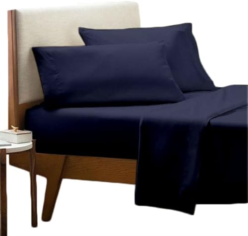 4 Piece - Navy Blue Bed Sheet Set - Solid King Size 76x80 Fits Up to 8-12" inches Deep Pocket - Hotel Luxury Bed Sheets - Extra Soft -100% Breathable Organic Cotton Sheet Set 800TC (Navy Blue)
