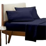 4 Piece - Navy Blue Bed Sheet Set - Solid King Size 76x80 Fits Up to 8-12" inches Deep Pocket - Hote