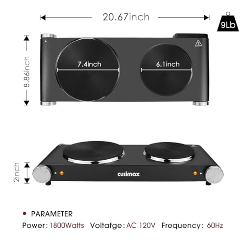 image for CUSIMAX Double Hot Plates Electric Burner, 1800W Countertop Cooktop wi