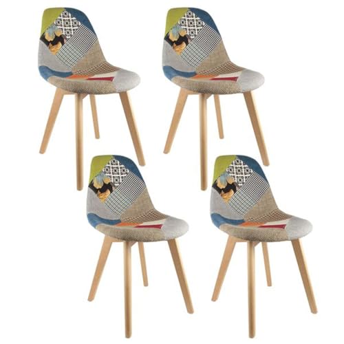 HOME DECO FACTORY - HD30901, Pack de 4 Sillas Patchwork Escandinavas Elegantes y Cómodas, Diseño Colorido y Moderno, Ideal para Comedor o Salón, Dimensiones 58x86,5x47 cm, Multicolor