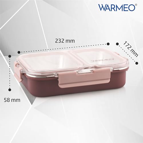 Image of WARMEO BENTO Microwave-Safe Stainless Steel Lunchbox with 2 compartments,bpa Free,Perfect for Office, School, Travelling,750ml-brown