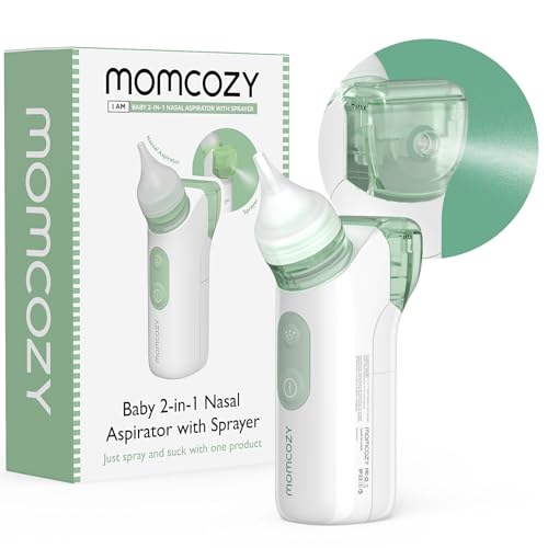 Image of Momcozy 2-in-1 Baby Nasal Aspirator with Nasal Spray, Electric Nasal Aspirator for Baby, Battery Powered Nose Aspirator for Newborn and Toddler, 2 Tips Replacements, BN005