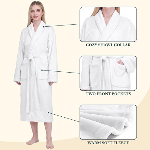 Image of PAVILIA Womens Robe Fleece Plush Soft, Fluffy Fuzzy Cozy Warm Bathrobe, Shower Spa House Long Robe for Women