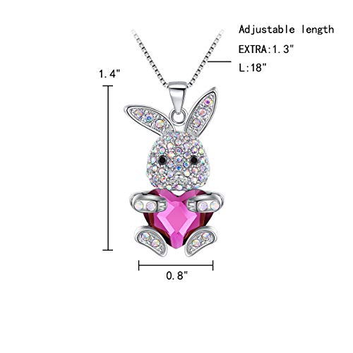 Elequeen Women's Silver-Tone Bunny Heart Pendant Necklace Pink Adorned With Austrian Crystals #TOP4