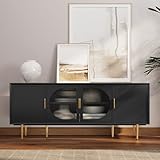 ARTPOWER TV Stand with Storage, 66' Modern TV Entertainment Center for TVs up to 75 Inch, Under TV Cabinet with Glass Door, TV Console Media Center for Living Room, Bedroom, Black