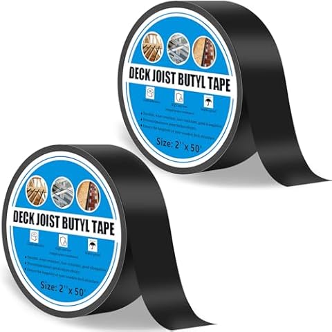 REEPLAR (2 Rolls) 2" x 50' Deck Joist Butyl Tape, (Upgraded Strong Tape) Joist Tape for decking, Deck Flashing Tape, Waterproof Seal and Weather Resistance Tape, for Top of Joists, and Beams. Cover
